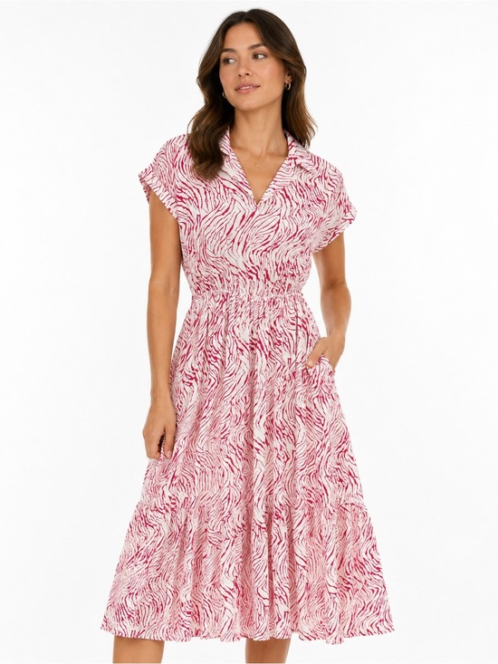 entro Dresses & Skirts - entro Pink Zebra-Print Midi Dress with V-Neck